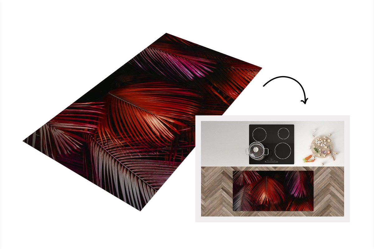 KitchenYeah Keukenloper - Loper keuken - Jungle - Bladeren - Rood - 120x60 cm - Keukenloper vinyl Multicolor