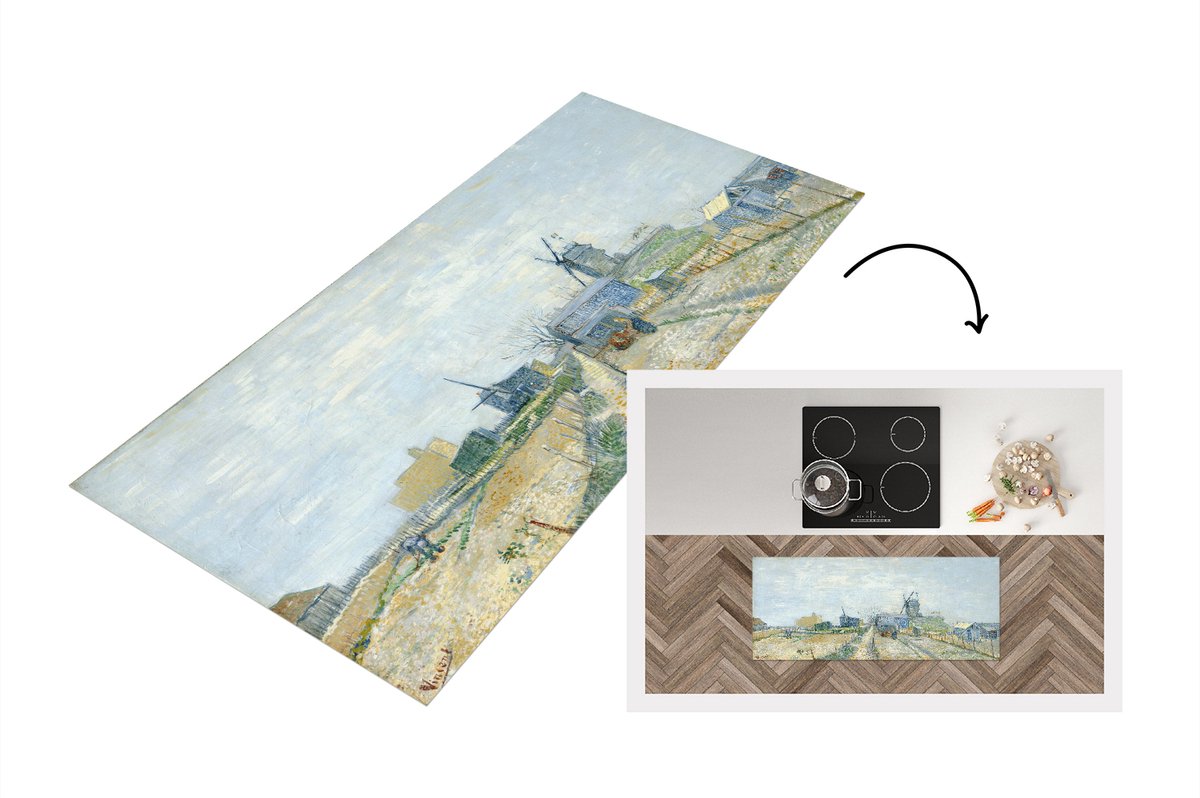 KitchenYeah Keukenloper - Loper keuken - Montmartre: molens en moestuinen - Vincent van Gogh - 120x50 cm - Keukenloper vinyl Multicolor
