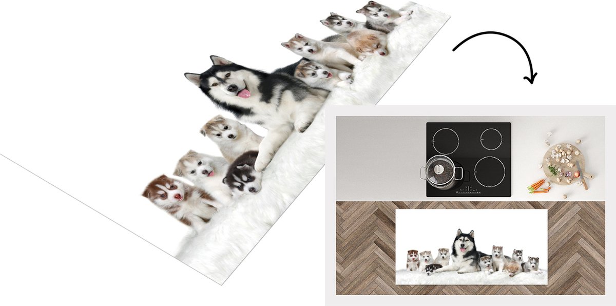 KitchenYeah Keukenloper - Loper keuken - Moeder met puppy's - 120x60 cm - Keukenloper vinyl Multicolor