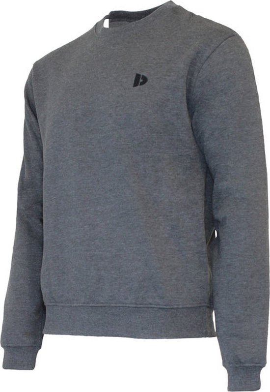 Grijze Donnay sweater met opgestreken logo op de borst, van rechts gedraaid.