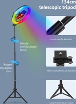10 Inch - Selfie RGB-ringlicht - Fotografie LED-rand van lamp - met telescopisch statief van 134 cm
