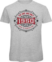 1950 The One And Only | Feest Kado T-Shirt Heren - Dames | Antraciet - Donker Rood | Perfect Verjaardag Cadeau Shirt | Grappige Spreuken - Zinnen - Teksten | Maat XL