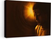 Artaza Canvas Schilderij Boeddha Beeld met Gouden Zon - 60x40 - Foto Op Canvas - Canvas Print