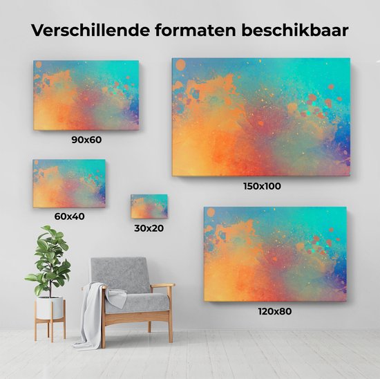 Artaza - Peinture sur Toile - Art Abstrait - Acryl avec Blauw et Oranje - 120x80 - Groot - Photo sur Toile - Impression sur Toile