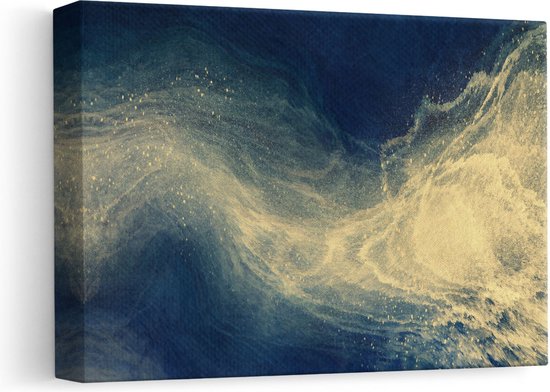 Artaza Canvas Schilderij Abstracte Kunst - Blauw met Gouden Glitters - 30x20 - Klein - Foto Op Canvas - Canvas Print