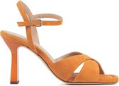 Unisa Sandalen Dames / Damesschoenen - Suède   - Naaldhak hoogte  8 cm - Solce - Oranje - Maat 39