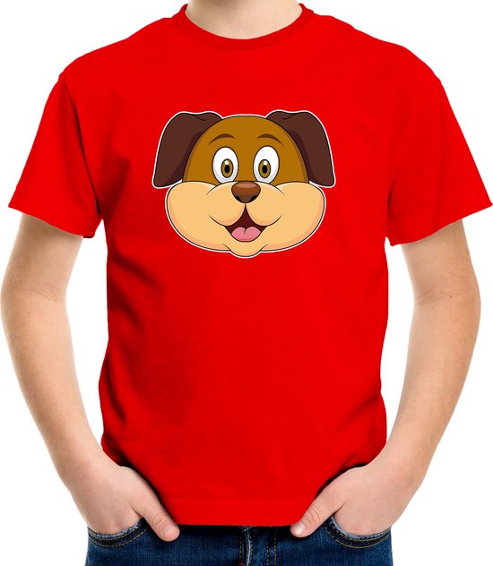 Cartoon hond t-shirt rood voor jongens en meisjes - Kinderkleding / dieren t-shirts kinderen 146/152