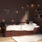 Bedframe met lades en kast grenenhout donkerbruin 90x200 cm