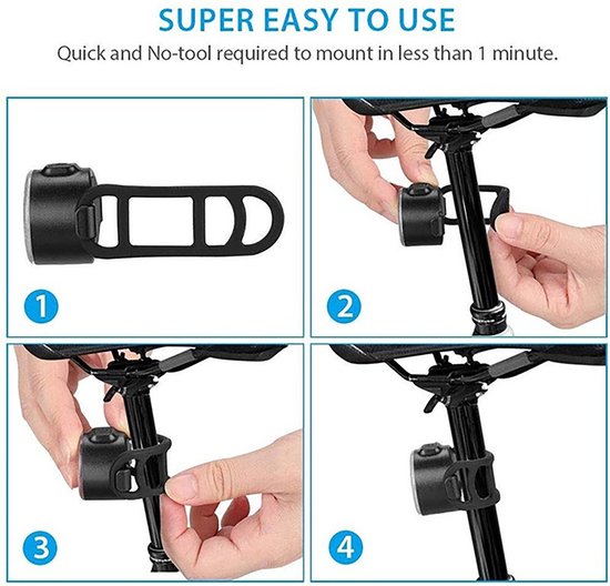 Vardaan fietslamp - Fiets koplamp - fiets achterlamp - Oplaadbare fietslamp - LED Fietsverlichting USB oplaadbaar - 4 modes - Waterbestendig - Fietslicht - Fietslampjes — afbeelding 2