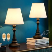 Cindaim Kakanuo Touch bedlampje - Tafellampen - witte lampenkap met zwarte Romeinse voet - tafellamp - nachtkastje voor slaapkamers - (set van 2)