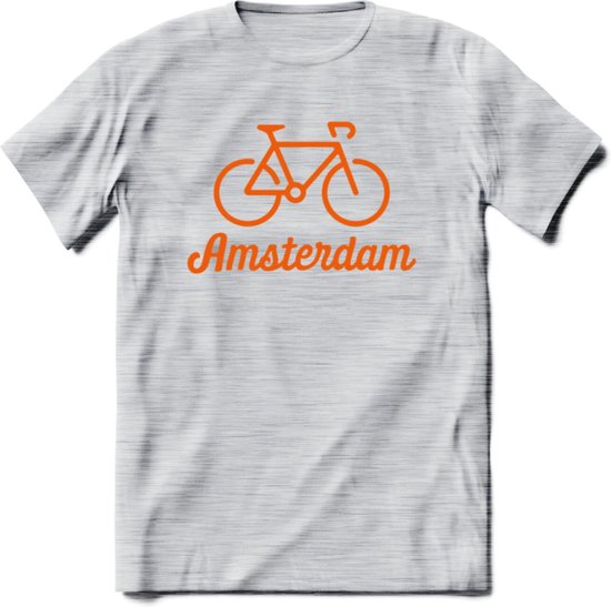 Amsterdam Fiets Stad T-Shirt | Souvenirs Holland Kleding | Dames / Heren / Unisex Koningsdag shirt | Grappig Nederland Fiets Land Cadeau | - Licht Grijs - Gemaleerd - M