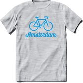 Amsterdam Fiets Stad T-Shirt | Souvenirs Holland Kleding | Dames / Heren / Unisex Koningsdag shirt | Grappig Nederland Fiets Land Cadeau | - Licht Grijs - Gemaleerd - XXL