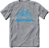 Amsterdam Fiets Stad T-Shirt | Souvenirs Holland Kleding | Dames / Heren / Unisex Koningsdag shirt | Grappig Nederland Fiets Land Cadeau | - Donker Grijs - Gemaleerd - S