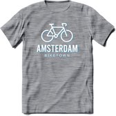 Amsterdam Bike Town T-Shirt | Souvenirs Holland Kleding | Dames / Heren / Unisex Koningsdag shirt | Grappig Nederland Fiets Land Cadeau | - Donker Grijs - Gemaleerd - L