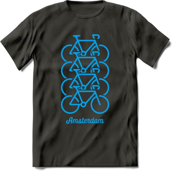 Amsterdam Fiets Stad T-Shirt | Souvenirs Holland Kleding | Dames / Heren / Unisex Koningsdag shirt | Grappig Nederland Fiets Land Cadeau | - Donker Grijs - M