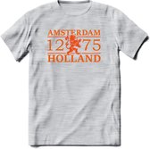 Amsterdam T-Shirt | Souvenirs Holland Kleding | Dames / Heren / Unisex Koningsdag shirt | Grappig Nederland Fiets Land Cadeau | - Licht Grijs - Gemaleerd - XL