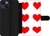 Bookcase Geschikt voor iPhone 13 telefoonhoesje - Een illustratie met negen rode hartjes - Met vakjes - Wallet case met magneetsluiting
