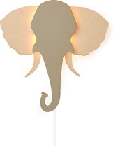Van Tjalle en Jasper | Dieren muurlamp - Olifant | MDF | E14 fitting | Hout kleur / Grijs | wandlamp | Kinderkamer verlichting | Bouwpakket | Uniek product | Dutch Design