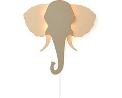 Van Tjalle en Jasper | Dieren muurlamp - Olifant | MDF | E14 fitting | Hout kleur / Grijs | wandlamp | Kinderkamer verlichting | Bouwpakket | Uniek product | Dutch Design