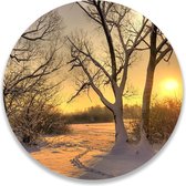 Wandcirkel Winterse Zonsondergang | ⌀ 30 cm | Wanddecoratie | Muurcirkel Binnen | Forex | Ronde Schilderijen