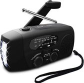 Maenor® Noodradio - Opwindbare Radio - Noodradio Opwindbaar - Noodradio Solar Opwindbaar - Survival Radio - Inclusief Zaklamp - AM/FM - Zwart