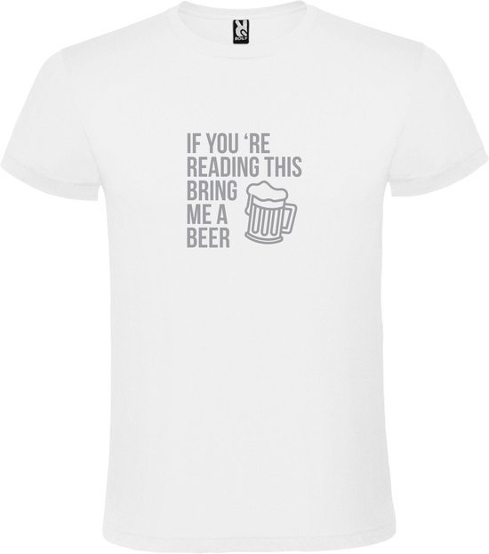 Wit  T shirt met  print van "If you're reading this bring me a beer " print Zilver size XS