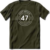 47th Happy Birthday T-shirt | Vintage 1975 Aged to Perfection | 47 jaar verjaardag cadeau | Grappig feest shirt Heren – Dames – Unisex kleding | - Leger Groen - S