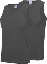 2-Pack Maat L - Sport singlets/hemden grijs voor heren - Hardloopshirts/sportshirts - Sporten/hardlopen/fitness/bodybuilding - Sportkleding top grijs voor mannen