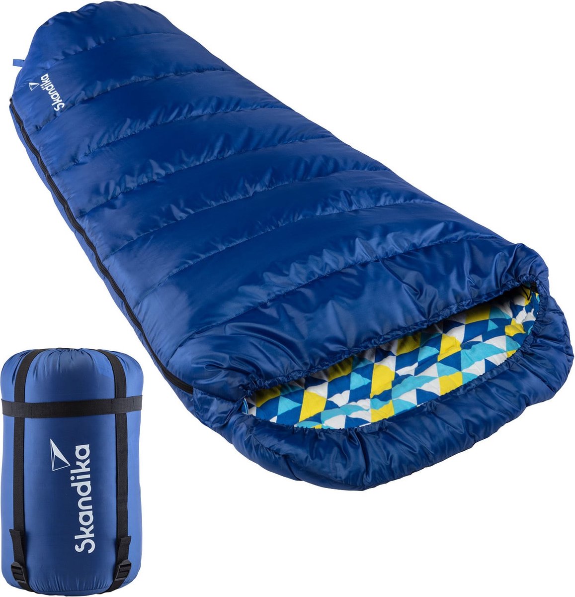 Skandika Vegas XXL Flannel-L Slaapzak – Slaapzakken – Slaapzakken volwassen – Maat XXL – Mummie slaapzak - Unisex - Katoen luxe kwaliteit koppelbaar 3 seizoenen 220 x 110 cm -12° tot -15°C Outdoor kampeerslaapzak – Ritssluiting links - blauw