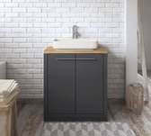 Badplaats Badkamermeubel Set Kansas 70 cm - Mat grijs met Eiken - Staand Badmeubel met Wastafel