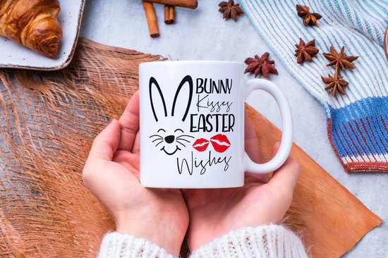 Tasse de Pâques Lapin embrasse les souhaits de Pâques | Cadeau de Pâques | Pâques | Décoration de Pâques | Décoration de Pasen | Cadeaux drôles | Tasse de café | Gobelet à café | Tasse à thé | Tasse de thé