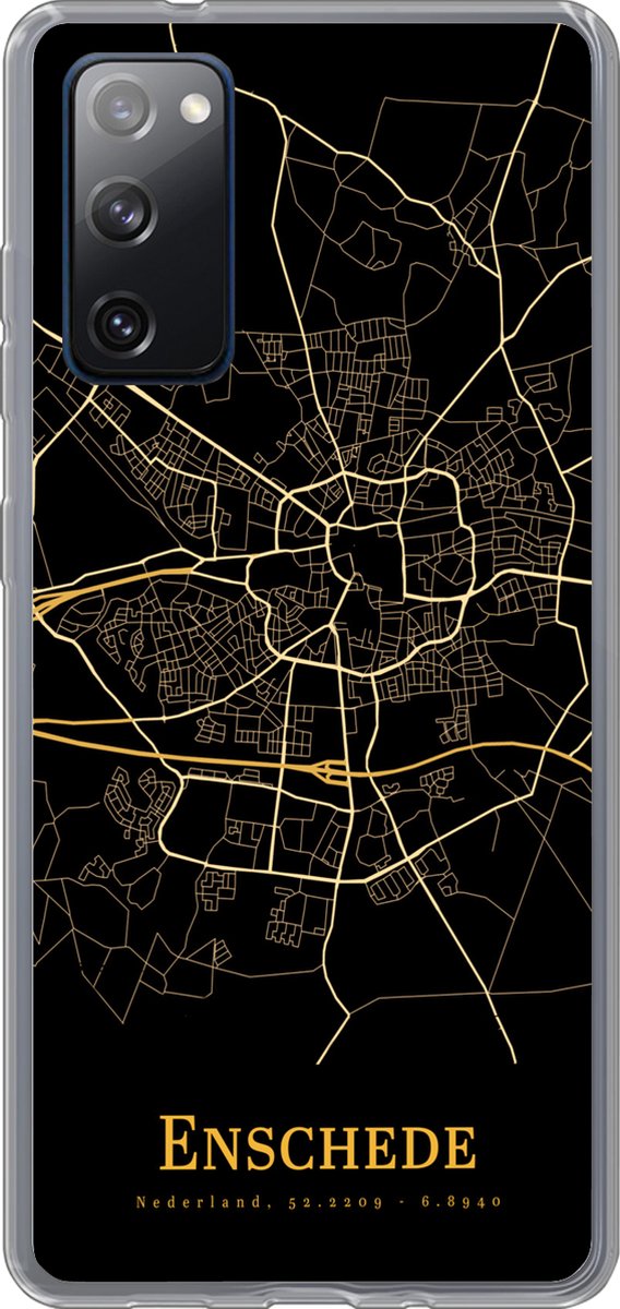 Telefoonhoesje Geschikt voor Samsung Galaxy S20 FE hoesje - Enschede - Stadskaart - Goud - Zwart - Siliconen Telefoonhoesje Telefoonhoesje