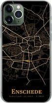 Geschikt voor iPhone 11 Pro hoesje - Enschede - Stadskaart - Goud - Zwart - Siliconen Telefoonhoesje