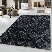 Laagpolig design vloerkleed Woonkamer vloerkleed Dark Marble Rhombe Diamond Pattern Silver