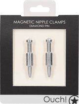 Magnetic Nipple Clamps - Diamond Pin - Silver - Bondage Toys silver