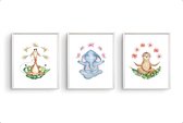 Poster Set 3 Yoga dieren giraf olifant luiaard - Namaste / Jungle / Safari / 70x50cm