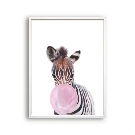 Poster Jungle zebra roze kauwgom - Jungle dieren