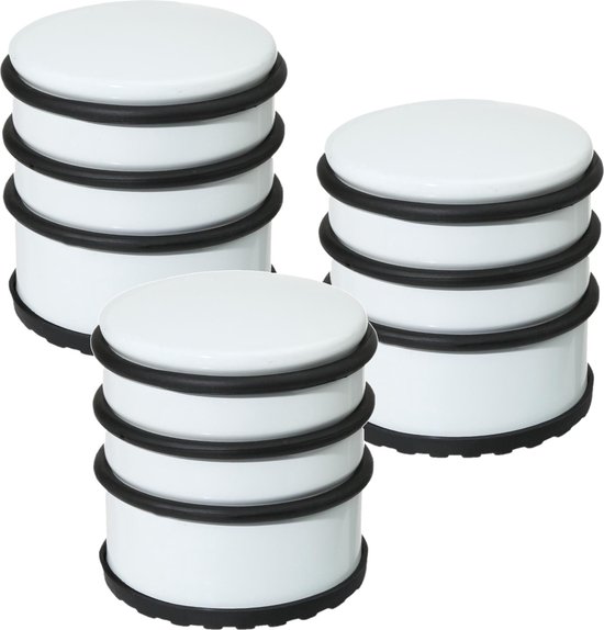 3x Stuks ronde deurstopper wit 7 x 7,5 cm van metaal - Deurstop