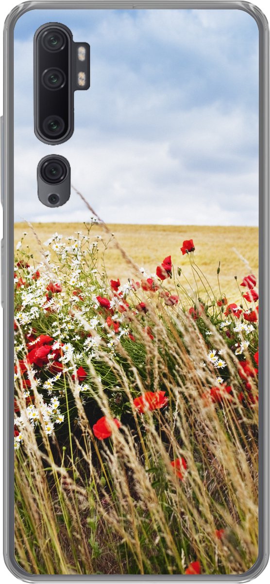 Telefoonhoesje Geschikt voor Xiaomi Mi Note 10 Pro hoesje - Wolken - Bloemen - Rood - Siliconen Telefoonhoesje Telefoonhoesje