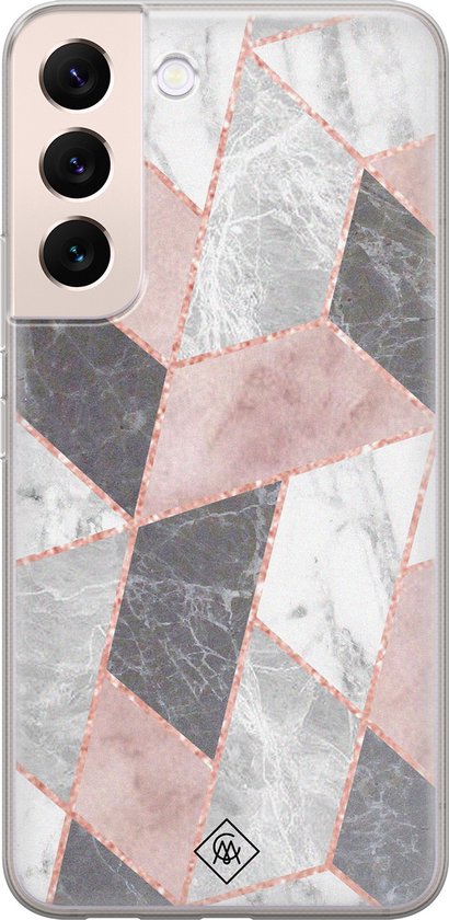 hoesje - Geschikt voor Samsung S22 Plus - Stone grid marmer / Abstract marble - Backcover - Siliconen/TPU - Roze