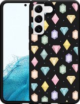 Galaxy S22 Hoesje Zwart Diamonds - Designed by Cazy