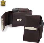 Sigaretten-etui - 80-100mm (SK+SKS) - 20 Sig. - Leder - Met aanstekervak - Bruin