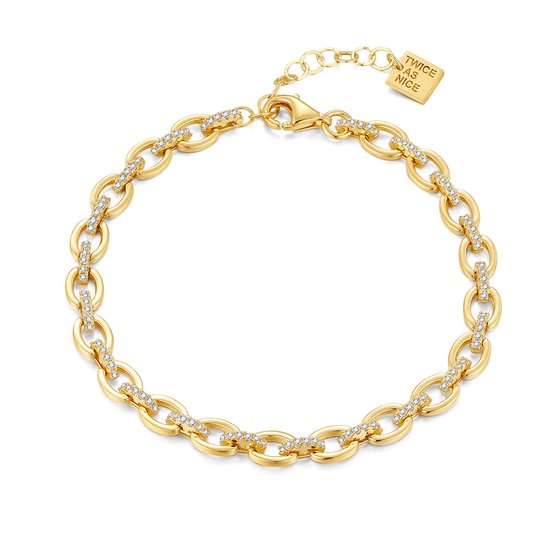 Bracelet Twice As Nice en argent doré, maillons ovales avec oxydes de zirconium 15 cm+3 cm