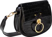 Zwart schoudertasje met gouden details - Yehwang - Zwart crossbody tasje met snake print