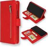 HB Hoesje Geschikt voor Apple iPhone SE 2020 & SE 2022 Rood - Luxe Kunstlederen Portemonnee Book Case met Rits