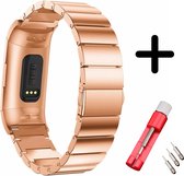Strap-it bandje metaal rosé goud + toolkit geschikt voor Fitbit Charge 3 / 4