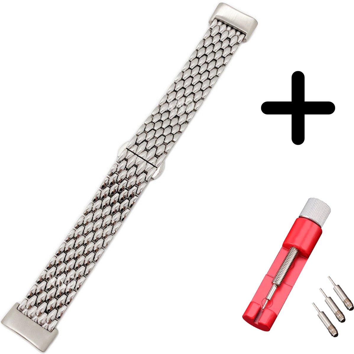 Geschikt voor Fitbit Charge 5 / Fitbit Charge 6 bandje staal zilver draak + toolkit