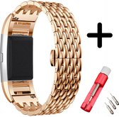 Strap-it stalen draak bandje rosé goud + toolkit geschikt voor Fitbit Charge 3 / 4