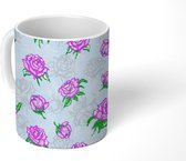 Mok - Koffiemok - Patroon - Rozen - Paars - Mokken - 350 ML - Beker - Koffiemokken - Theemok