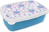 Broodtrommel Blauw - Lunchbox - Brooddoos - Meiden - Unicorn - Bloemen - Patronen - Girl - Kids - Kinderen - 18x12x6 cm - Kinderen - Jongen